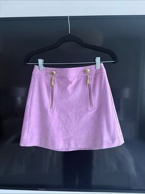 Express Lilac Suede Skirt with Gold Zipper Accents
